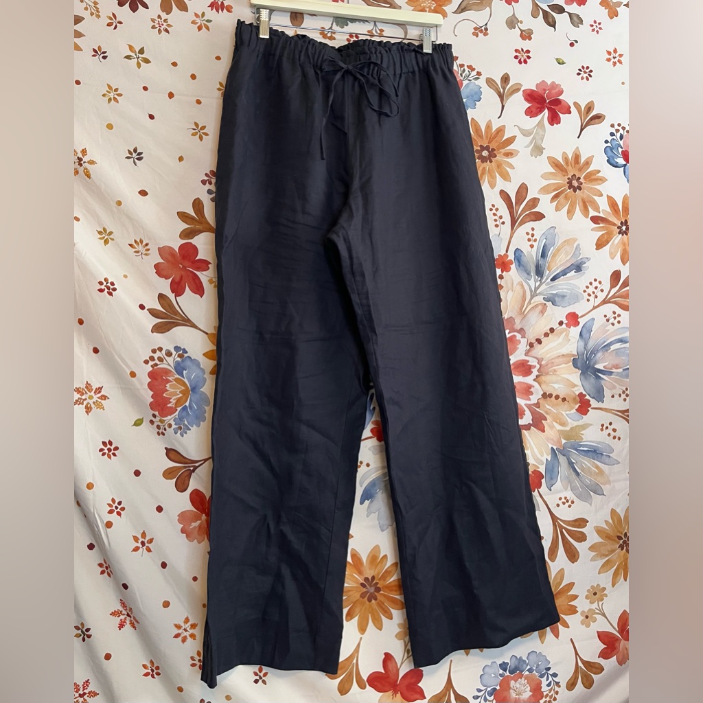 Tyler Boe Womens Xl Washed Black 100% Linen Pull On Resortwear Wide Leg Pants